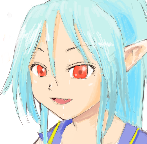 bust, fallout, fallout_3, fang, fawkes, genderswap, open_mouth, pointy_ears, ponytail, red_eyes, torn_clothes, yossui