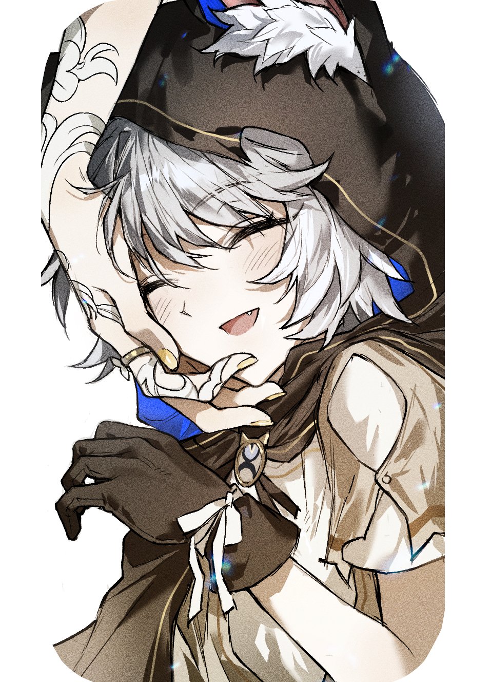 aged_down, aglaea_(honkai:_star_rail), animal_ear_fluff, animal_ears, animal_hood, black_hood, cat_ears, cat_girl