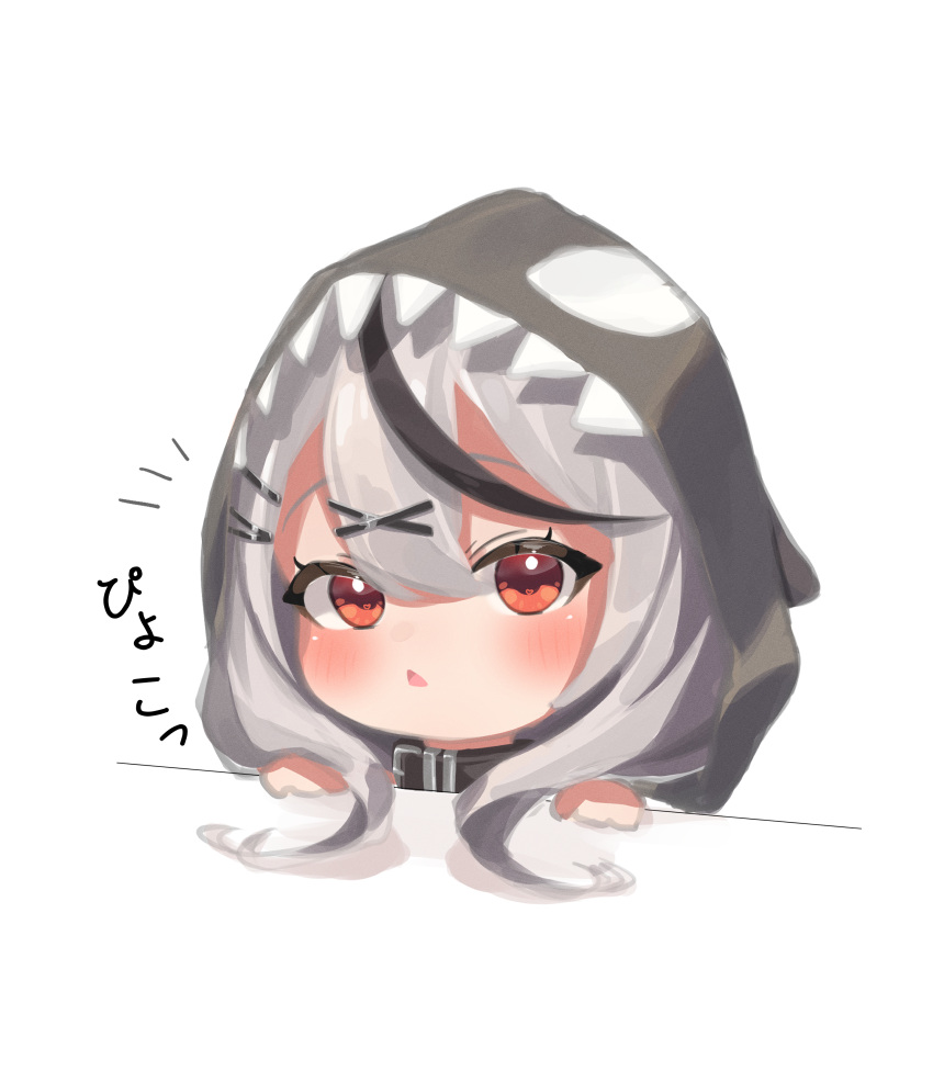 1girl, absurdres, black_hair, chibi, commentary_request, grey_hair, hair_ornament, highres