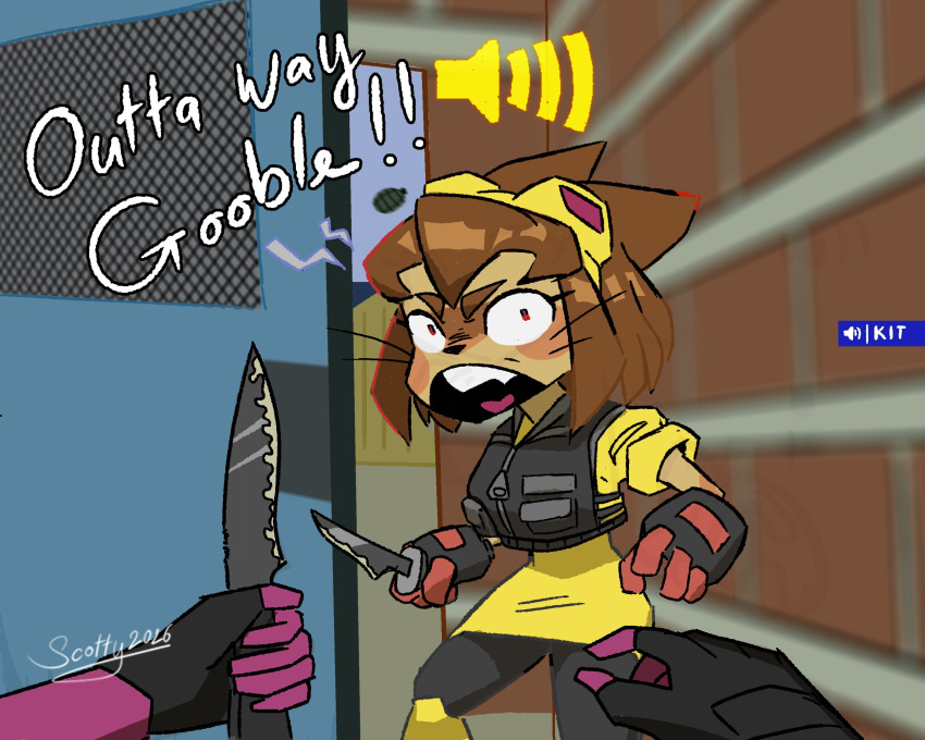 2girls, 3girls, angry, animal_ears, animal_nose, black_gloves, black_vest, body_fur