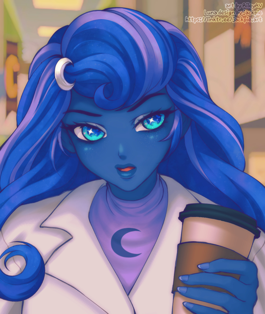 1girl, arm_at_side, artist_name, blue_eyes, blue_hair, blue_skin, borrowed_design, colored_skin