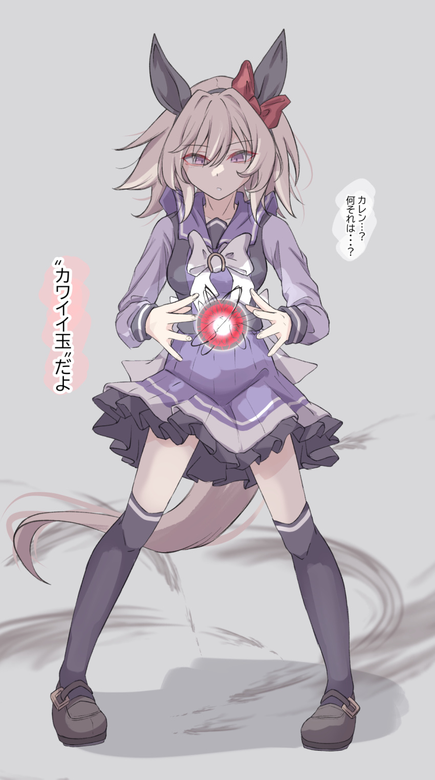 1girl, animal_ears, black_hairband, black_thighhighs, bow, bowtie, breasts, brown_shoes