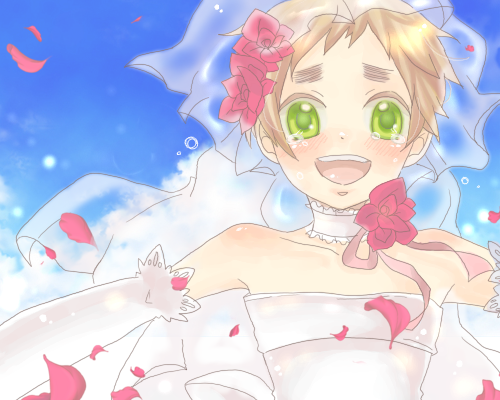 1boy, 2000s_(style), anime_coloring, axis_powers_hetalia, back_bow, bare_shoulders, blue_sky, blush