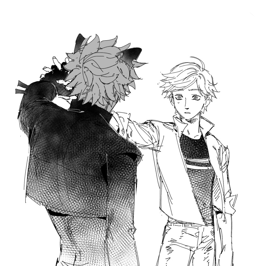 2boys, adrien_agreste, animal_ears, cat_ears, claw_noir, commentary, dairrhea, double_horizontal_stripe