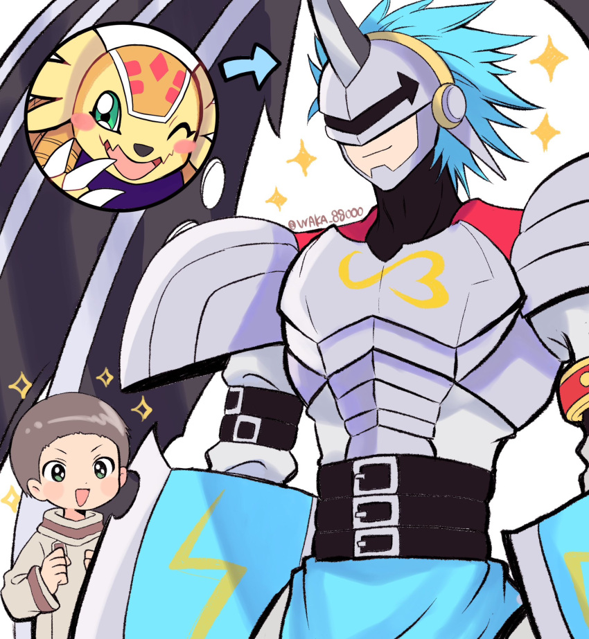 angel, angel_wings, armadillo, armadimon, armor, belt, blade_arm, blade_wings
