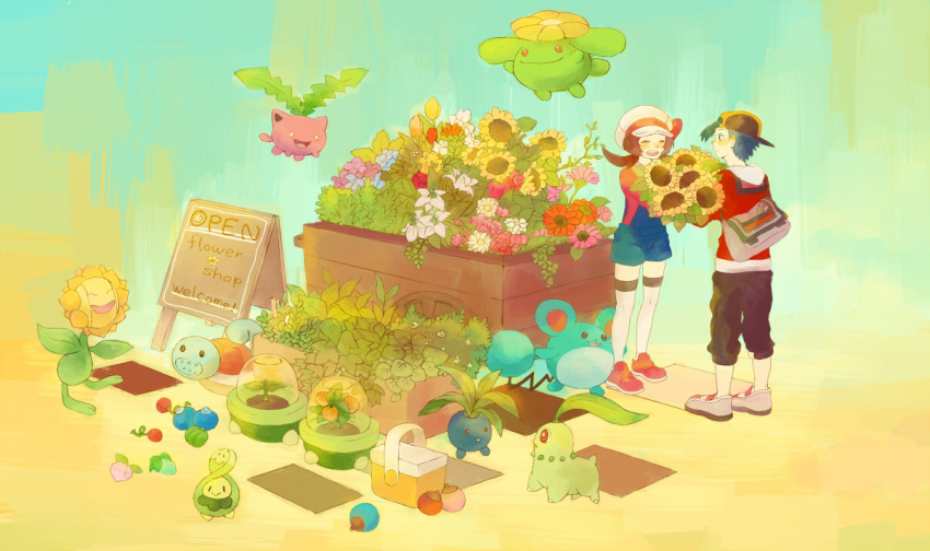 bag, baseball_cap, berries, bouquet, budew, chikorita, english, flower
