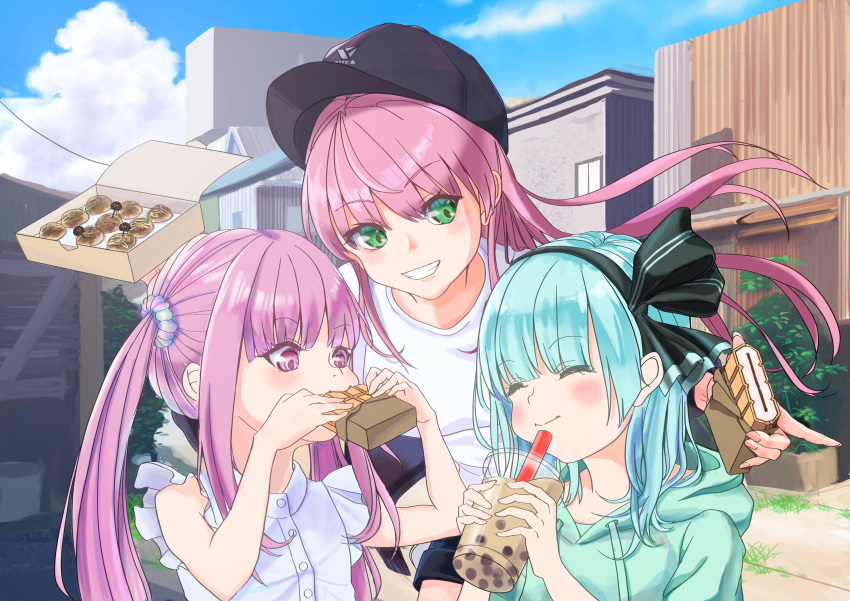3girls, :d, :t, ^_^, absurdres, aikawa_megumi, aikawa_megumi_(casual), akagi_rumi