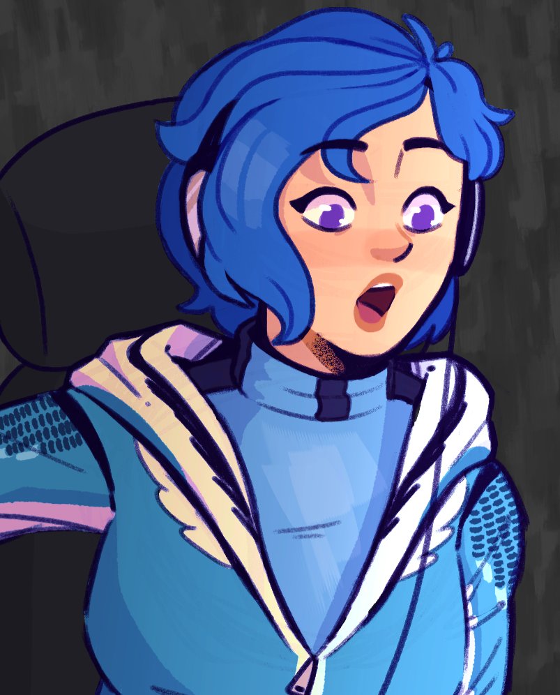 big_chez, bigchezart, blue_hair, blue_hoodie, cyborg, headphones, hood, hoodie
