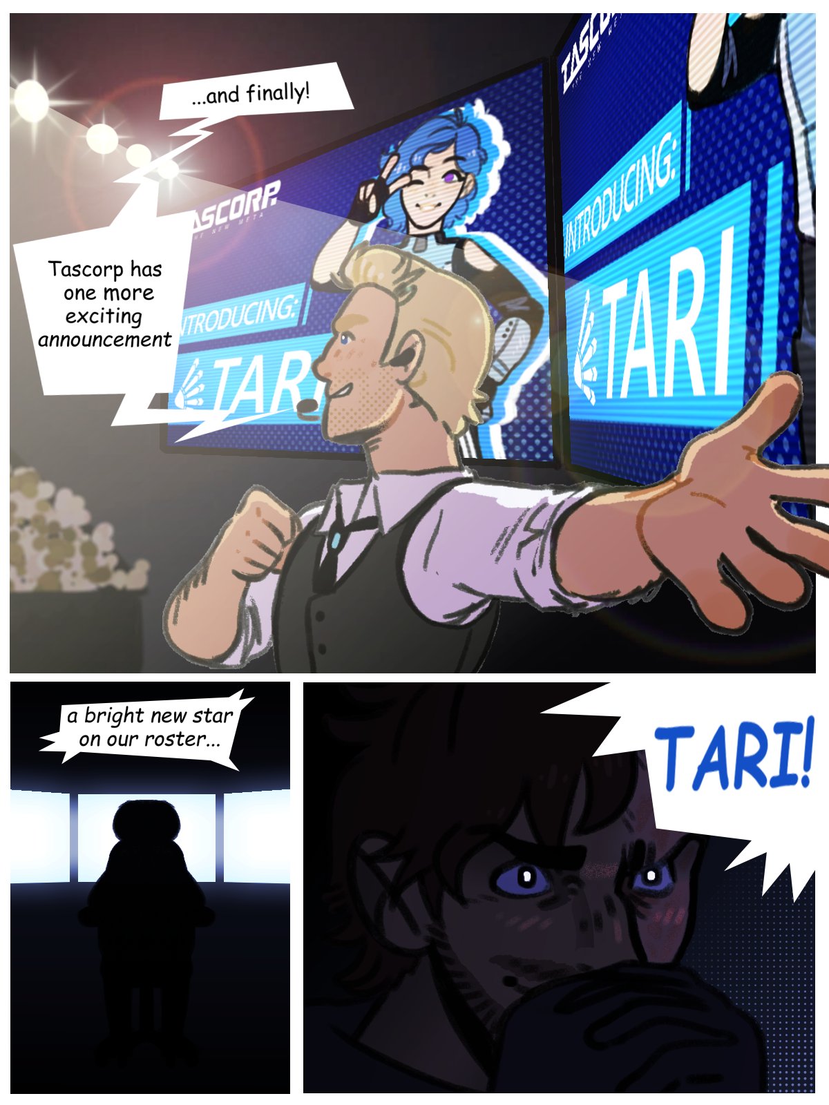 big_chez, bigchezart, blonde_hair, blue_hair, commentary, cyborg, english_commentary, highres, mechanical_arms, meta_runner, short_hair, violet_eyes