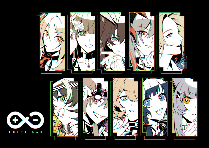 13191v_(g), 6+girls, absurdres, arknights, astgenne_(arknights), blonde_hair, blue_eyes, blue_hair