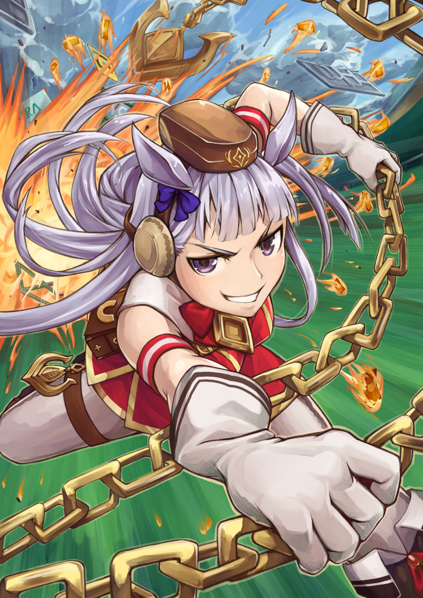 1girl, absurdres, anchor, animal_ears, armband, blunt_bangs, bow, breasts