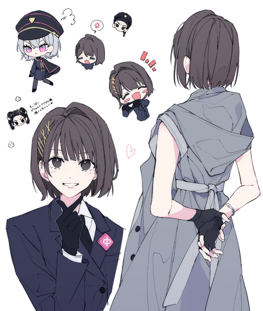 4girls, amatsumi_inori, amatsumi_itsuka, aohitsugi_nemu, back, black_gloves, brown_eyes, brown_hair