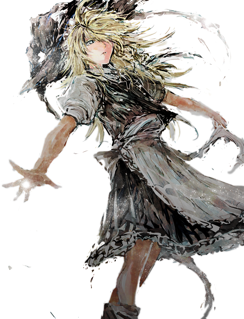 bad_id, blonde_hair, blue_eyes, frills, hat, kirisame_marisa, long_hair, masafumi
