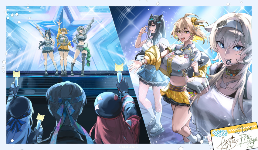 1boy, 5girls, absurdres, animal_ear_fluff, anis_(nikke), anis_(star)_(t.t._star)_(nikke), black_hair, blonde_hair