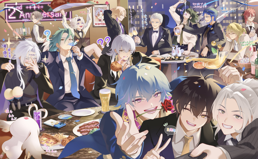 6+boys, aalto_(wuthering_waves), abby_(wuthering_waves), absurdres, alternate_costume, beer_glass, black_hair, blue_jacket