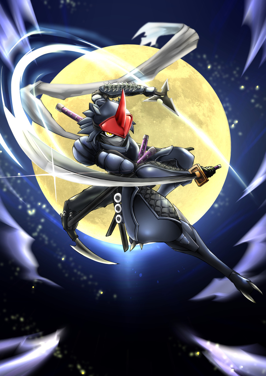 absurdres, blurry, blurry_background, digimon, digimon_(creature), dowa_d_715, full_moon, fumamon