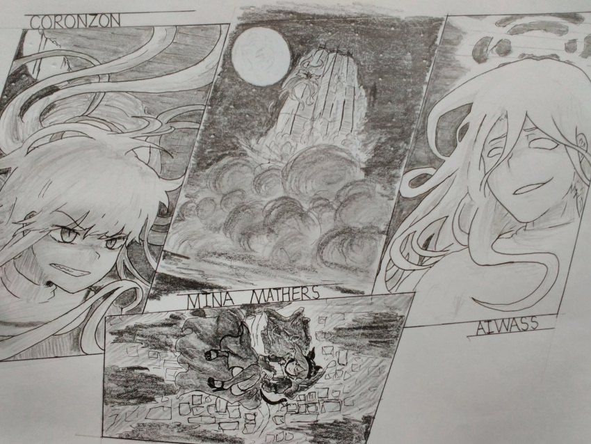 1other, 2girls, aiwass, angel, animal_ears, black_shoes, black_tail, blank_eyes