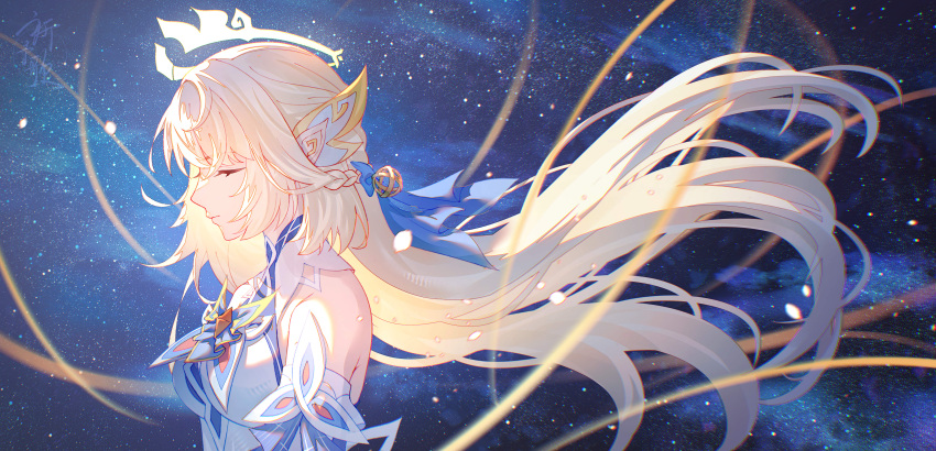 1girl, absurdres, aqinorz, bare_shoulders, beret, blonde_hair, blue_eyes, breasts