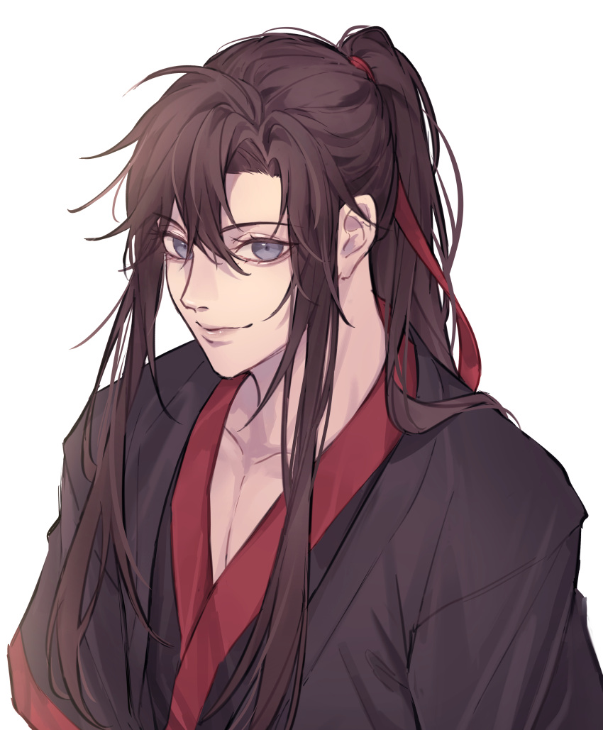 1boy, absurdres, ahoge, bishounen, black_hair, black_hanfu, brown_hair, chinese_clothes