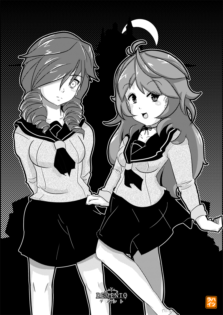2girls, ahoge, copyright_name, daniella, daniellas-wife, demento, drill_hair, kairistwins