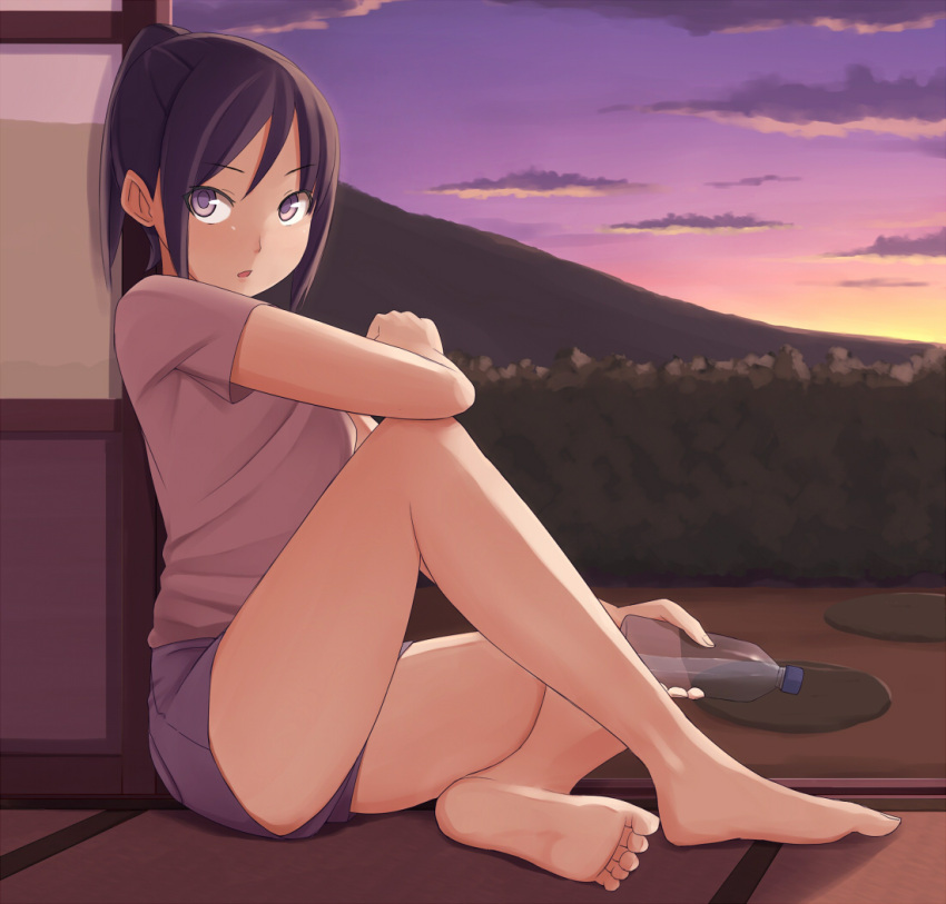 bad_feet, barefoot, bottle, cloud, error, feet, leg_up, legs
