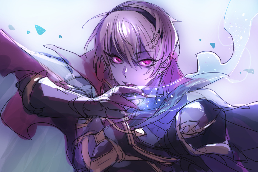 1boy, armor, black_armor, black_hairband, blonde_hair, fire_emblem, fire_emblem_fates, hairband, highres, leo_(fire_emblem_fates), looking_at_viewer, male_focus, red_eyes, short_hair, solo, syaruu