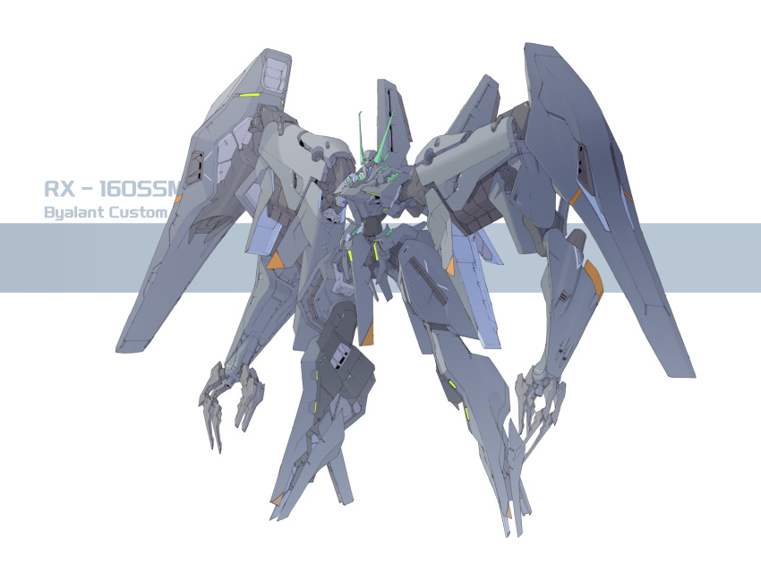 absurdres, arms_at_sides, byalant_custom, chinese_commentary, commentary_request, full_body, green_eyes, gundam