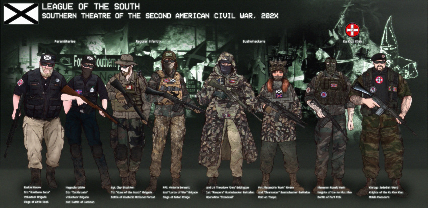 3girls, 5boys, absurdres, ar-15, assault_rifle, balaclava, beard, beret