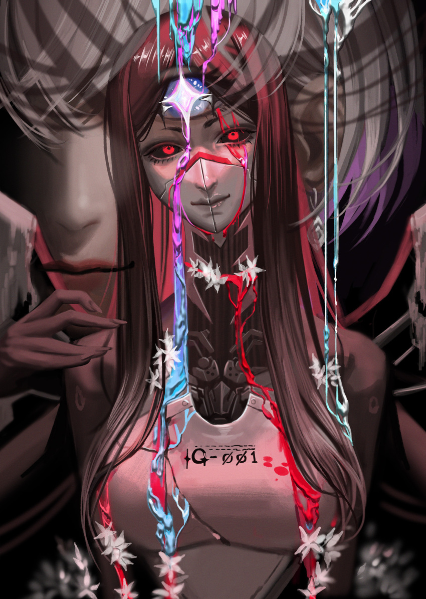 2girls, android, black_hair, blood, blood_on_face, extra_arms, goddess_of_victory:_nikke, highres
