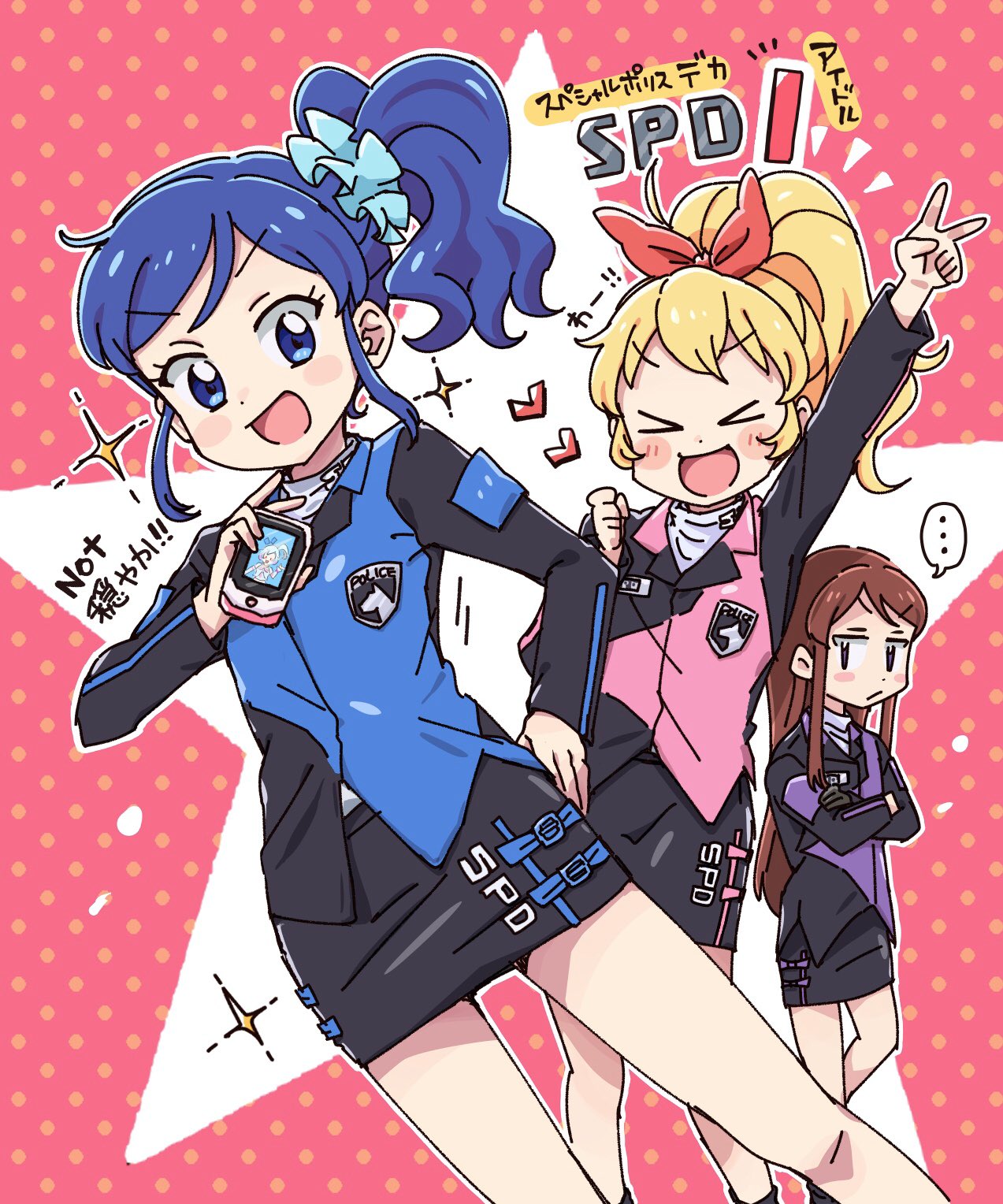 >_<, ..., 3girls, :d, aikatsu!, aikatsu!_(series), aikatsu365, arm_up