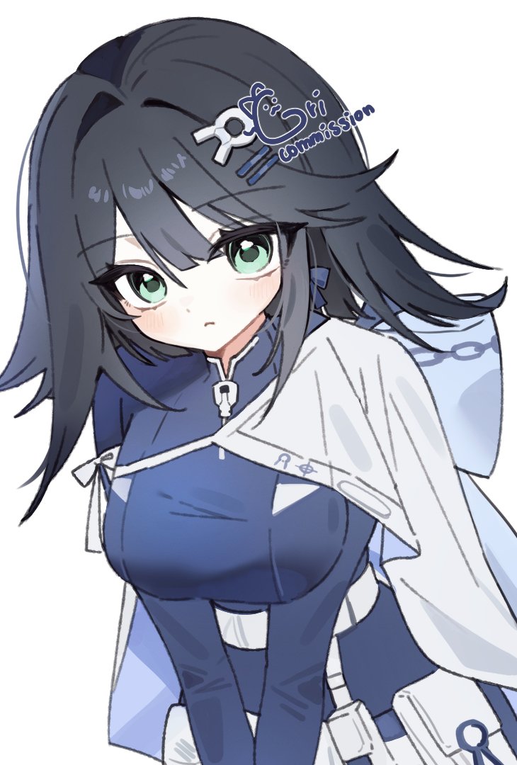 1girl, abigail_(black_survival), black_hair, black_survival, breasts, commission, eternal_return:_black_survival, green_eyes
