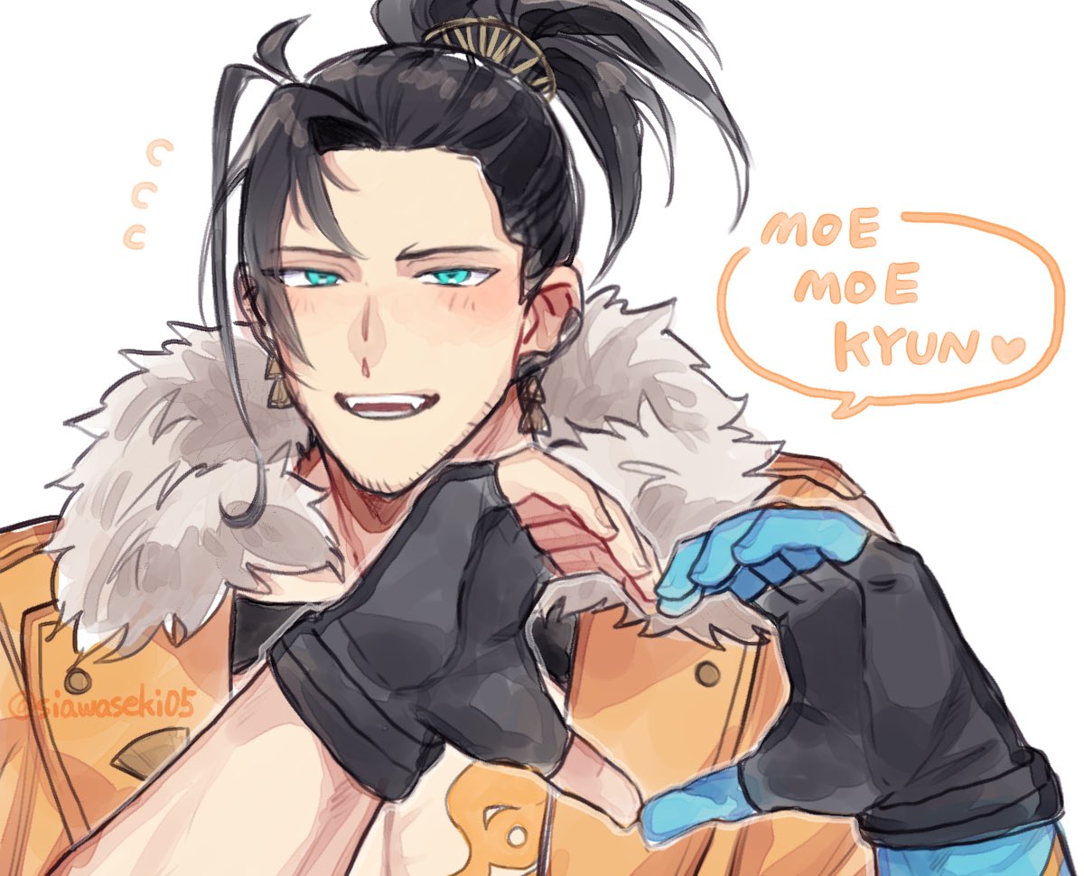 1boy, aqua_eyes, beard_stubble, black_gloves, black_hair, blue_hands, blush, colored_extremities