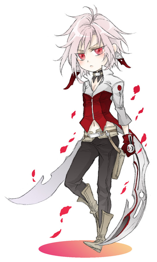 belt, blazefire_edge, boots, breasts, chibi, choker, cleavage, dissidia_012_final_fantasy