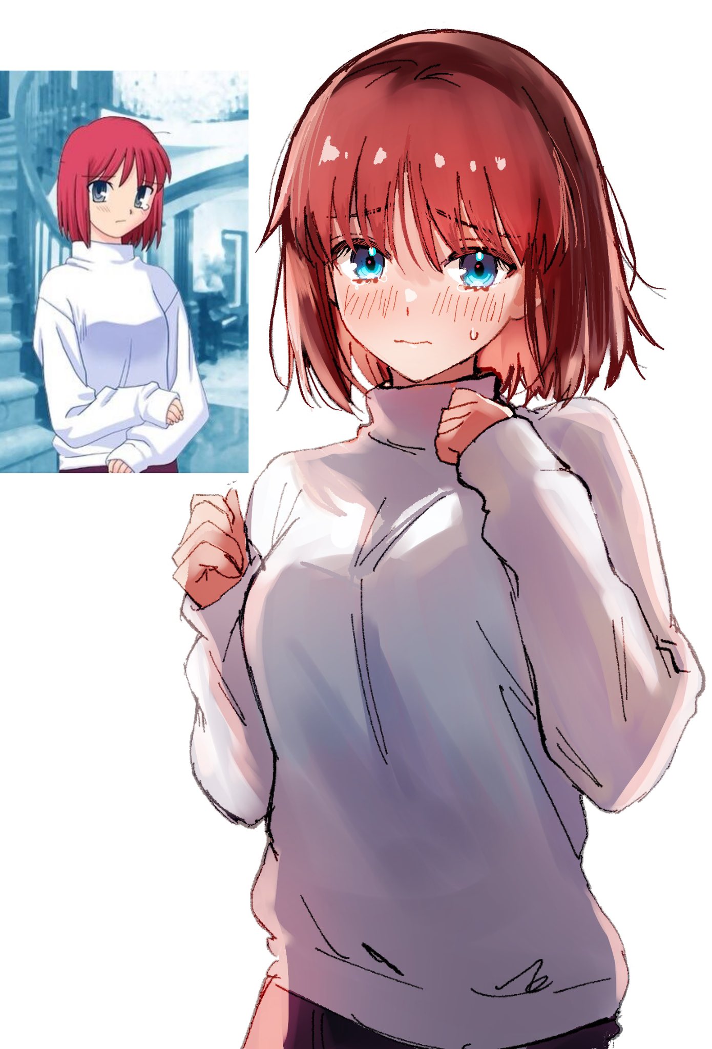 1girl, arcueid_brunestud, arcueid_brunestud_(cosplay), blue_eyes, blush, commentary_request, cosplay, d_twt_b