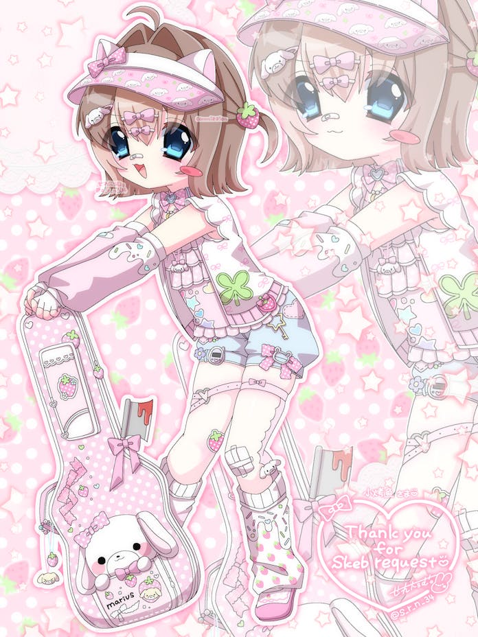 1girl, :3, ahoge, animal_hair_ornament, animal_print, artist_name, bandaged_leg, bandages