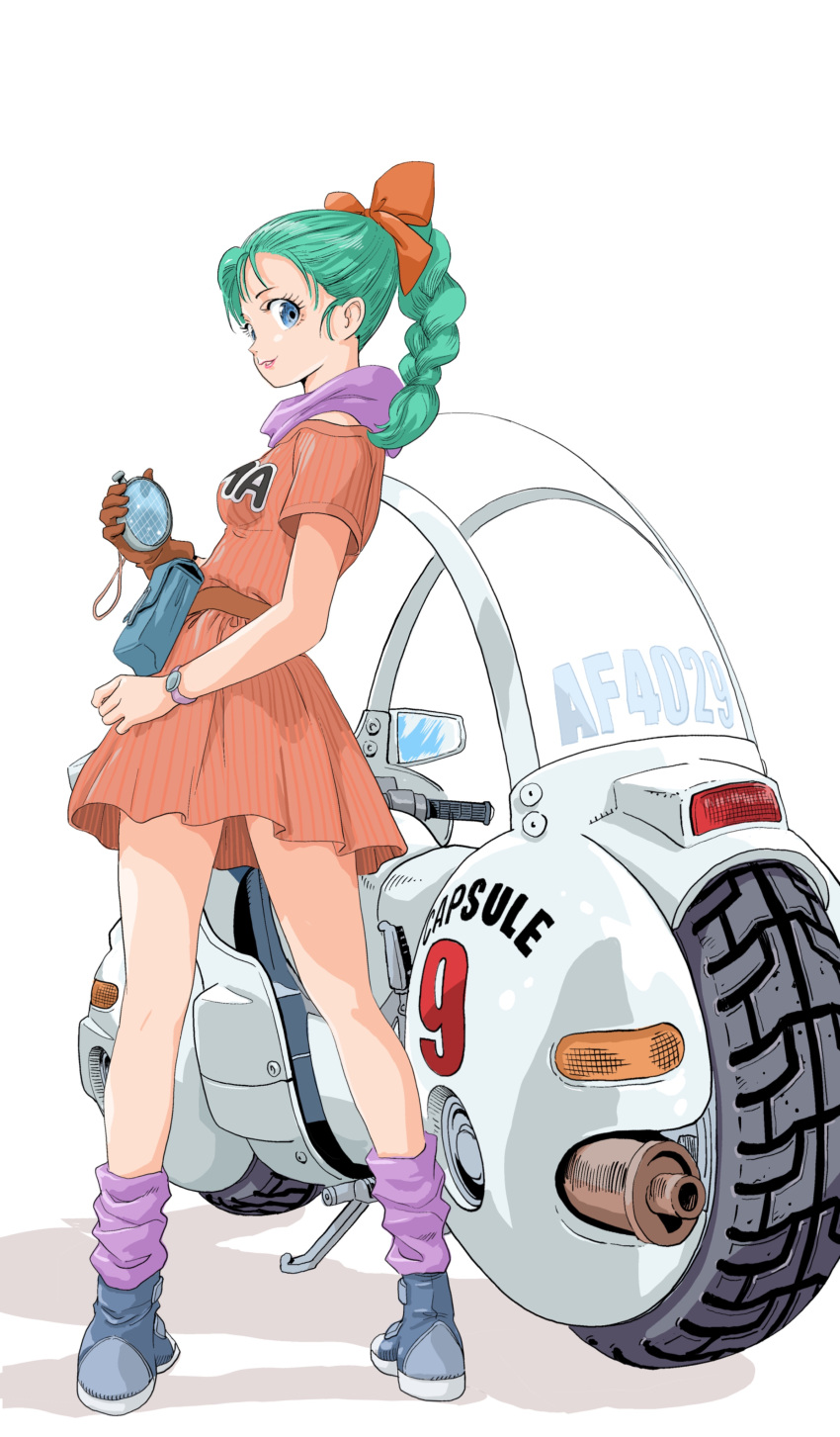 1girl, absurdres, aqua_hair, aruga_teruto, belt, belt_pouch, blue_eyes, bow