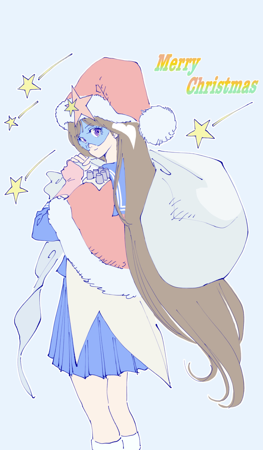 1girl, absurdres, aruga_teruto, blue-tinted_eyewear, blue_sailor_collar, blue_shirt, blue_skirt, brown_hair