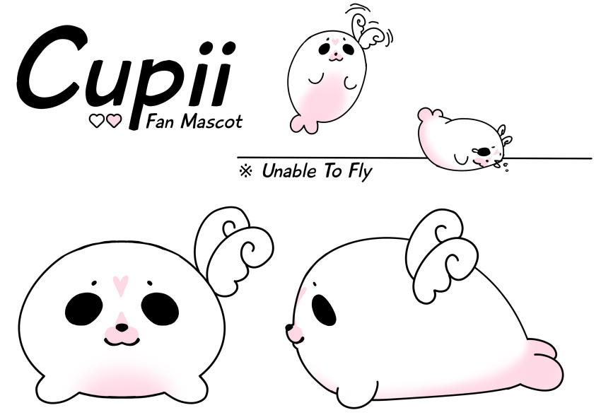 ._., 1other, :3, absurdres, cheesiestgirl, concept_art, crash, crying, cupii_(kumu_cotton), english_commentary, english_text, flying, heart, heartsync, highres, non-web_source, pink_fur, seal_(animal), smile, solo, white_fur, wings