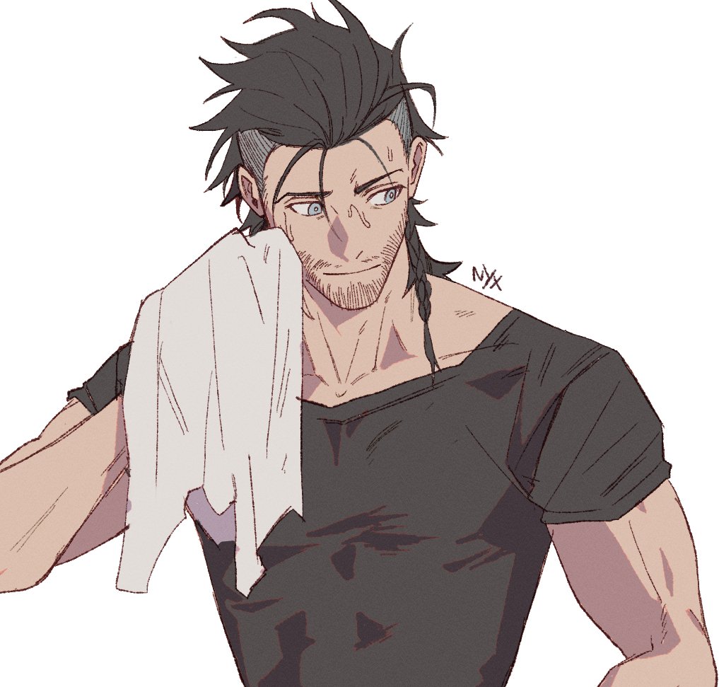 1boy, black_hair, black_shirt, blue_eyes, braid, commentary_request, final_fantasy, final_fantasy_xv