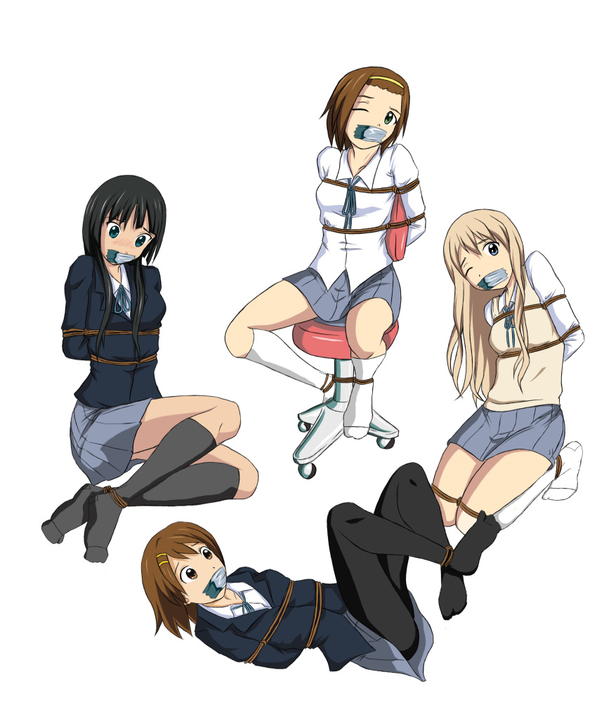 akiyama_mio, arms_behind_back, artist_request, bondage, gag, hirasawa_yui, k-on!, kotobuki_tsumugi
