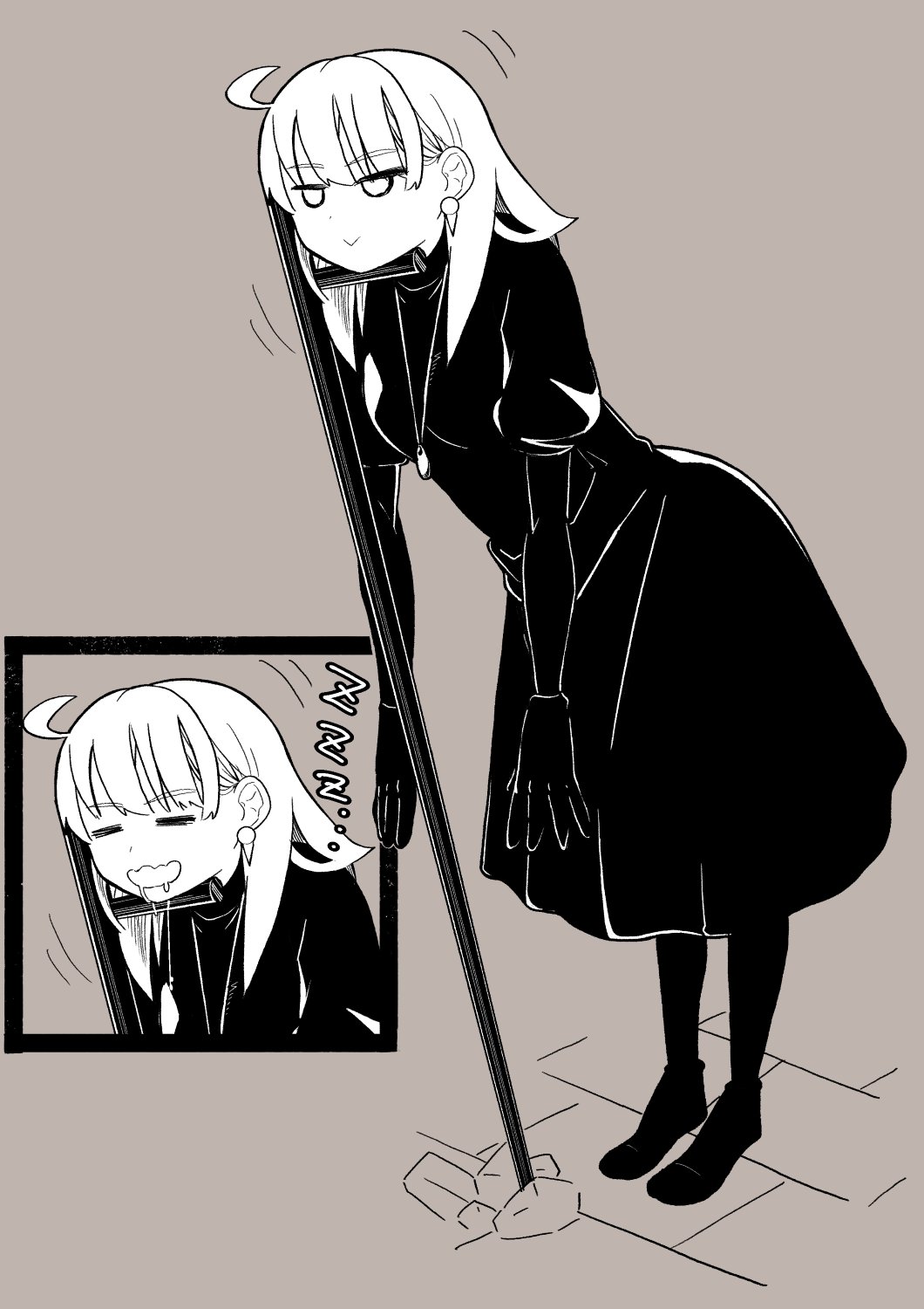 1girl, ahoge, commentary_request, earrings, falling_asleep, gloves, highres, jewelry
