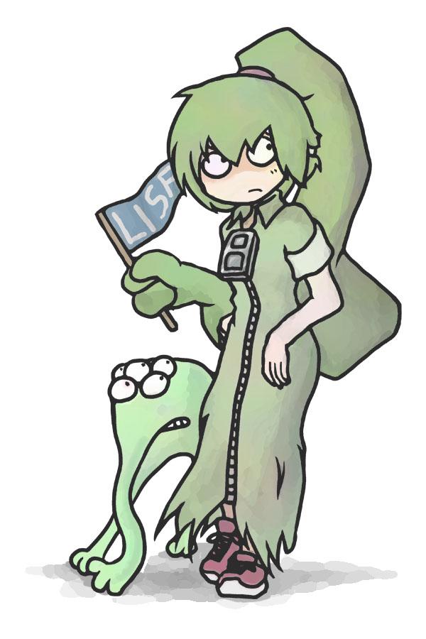 1boy, 1girl, alien, aozakana_zabaano, borrowed_character, braid, collared_dress, commentary_request