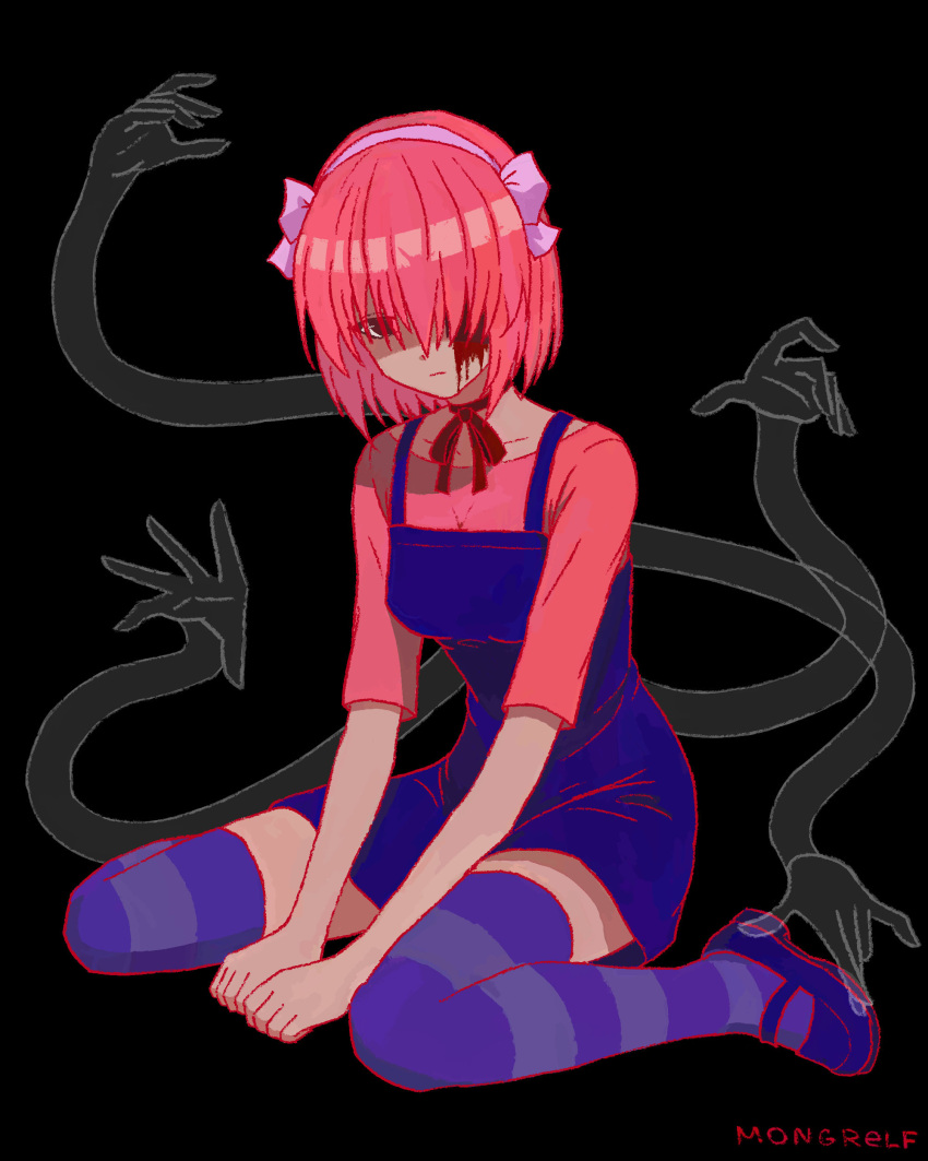 1girl, absurdres, black_background, commentary, dress, elfen_lied, highres, horns