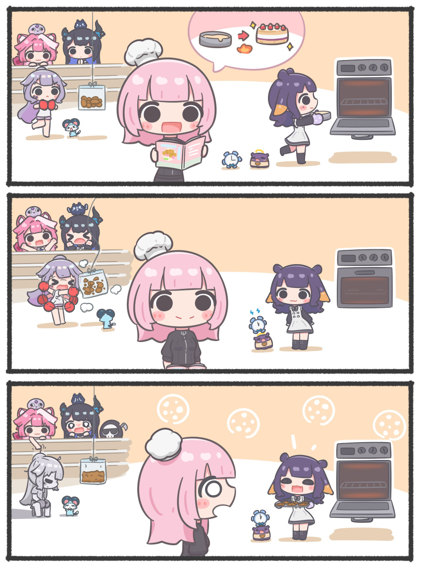 >_<, 5girls, :3, =_=, ^_^, absurdres, animal_ears, apron