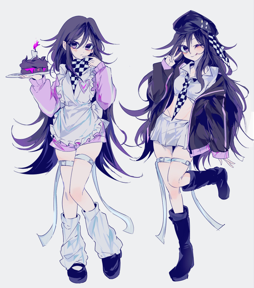 1girl, absurdres, alternate_costume, apron, black_boots, black_hair, black_hat, blush