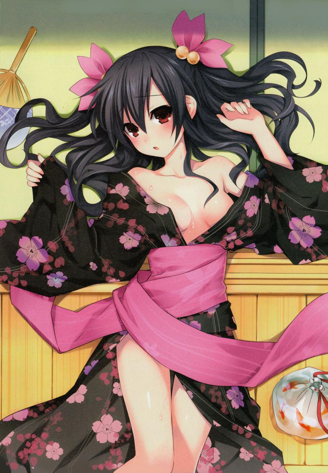 choujigen_game_neptune_mk2, highres, japanese_clothes, kimono, official_art, open_clothes, open_kimono, tsunako