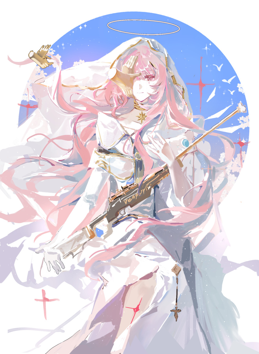 1girl, absurdres, ambience_synesthesia, arknights, bird, chinese_commentary, closed_mouth, commentary_request