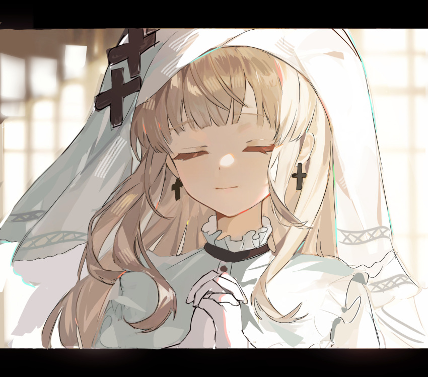 1girl, blonde_hair, blunt_bangs, chinese_commentary, closed_eyes, closed_mouth, commentary_request, cross
