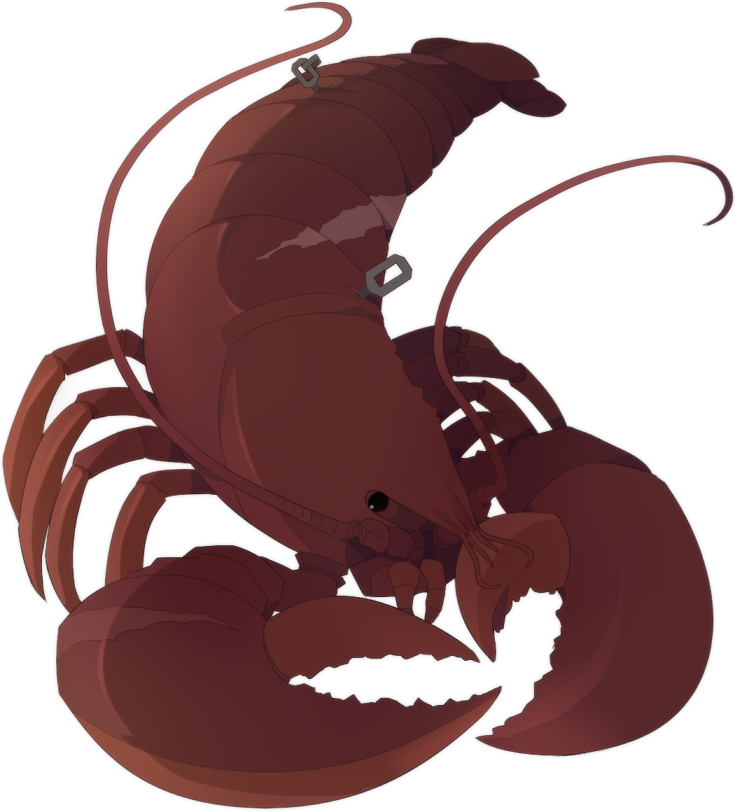 animal, animal_focus, antennae, black_eyes, claws, crustacean, doloz_(funamusea), full_body, funamusea, funamusea_(artist), lobster, lobster_claw, no_humans, official_art, oounabara_to_wadanohara, simple_background, solo, staple, white_background