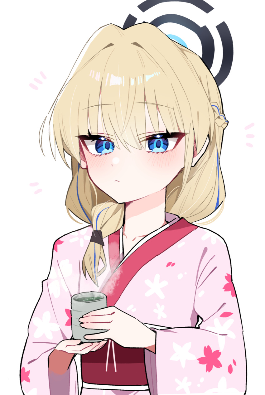 1girl, bilingual_commentary, blonde_hair, blue_archive, blue_eyes, blue_streaks, blush, braid